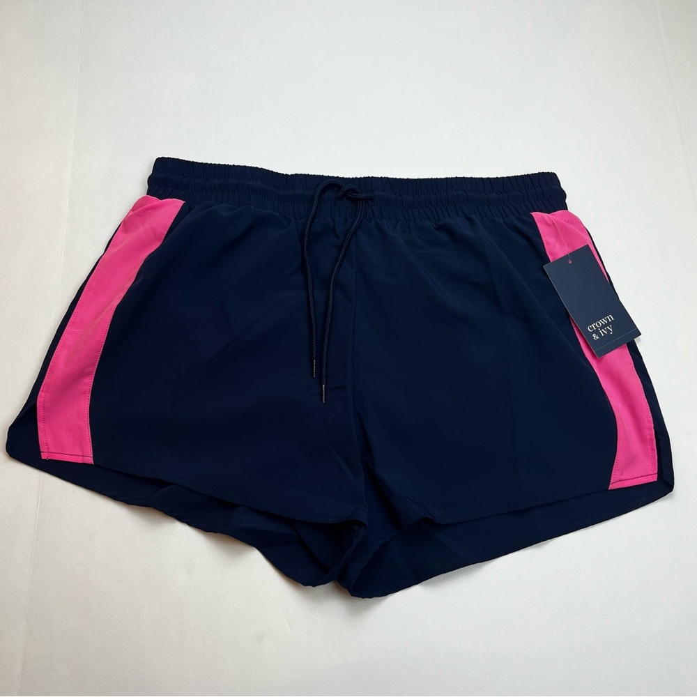 Crown & Ivy Crown Lounge Shorts Womens Size Medium Blue Pink Lined Athletic NEW
